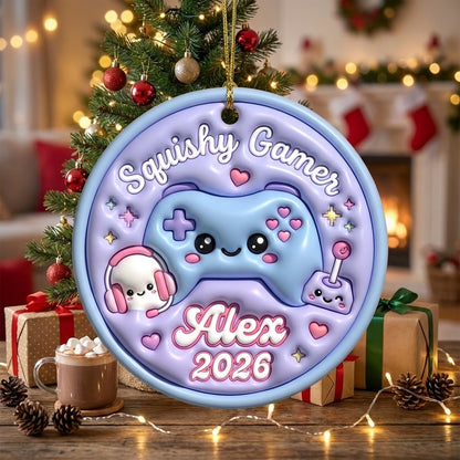 Squishy Gamer Christmas Ornament Personalized 3D Relief Ceramic Ornament Custom Name Video Game Gift Gaming Christmas Tree Decor 2026