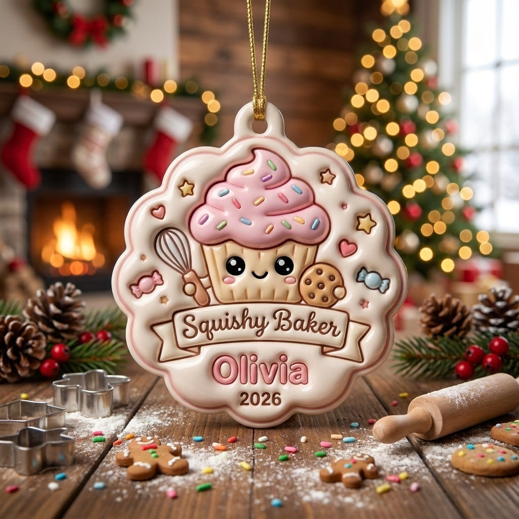 Squishy Baker Christmas Ornament Personalized 3D Relief Acrylic Ornament Custom Name Baking Lover Gift Cute Christmas Decor 2026