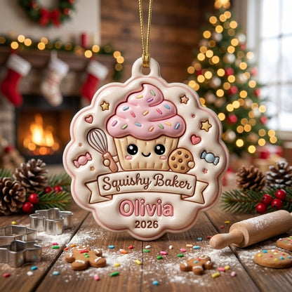 Squishy Baker Christmas Ornament Personalized 3D Relief Acrylic Ornament Custom Name Baking Lover Gift Cute Christmas Decor 2026