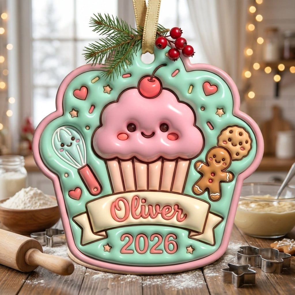 Personalized Cupcake Christmas Ornament 3D Relief Acrylic Ornament Custom Name Baker Gift Cute Christmas Tree Decor 2026