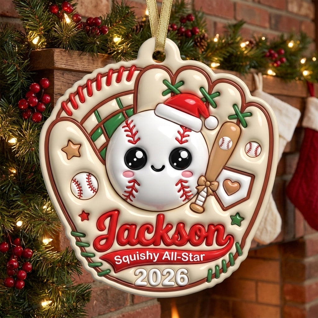 Squishy Baseball Christmas Ornament Personalized 3D Relief Acrylic Ornament Custom Name Baseball Player Gift Sports Decor 2026
