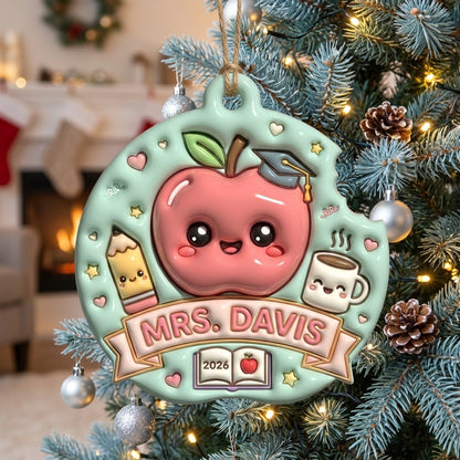 Personalized Teacher Christmas Ornament 3D Relief Acrylic Ornament Custom Name Apple Teacher Gift School Christmas Decor 2026