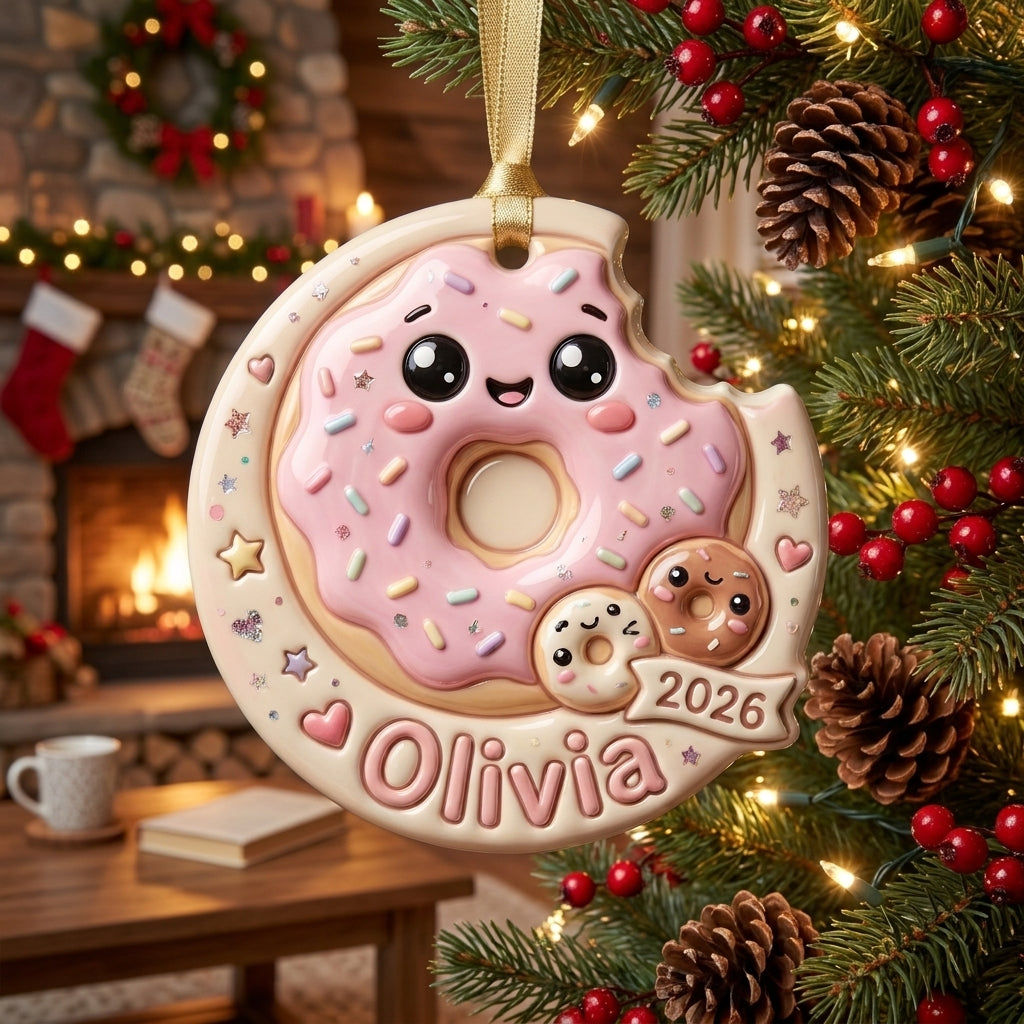 Personalized Donut Christmas Ornament 3D Relief Acrylic Ornament Custom Name Cute Dessert Lover Gift Christmas Tree Decor 2026