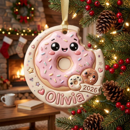 Personalized Donut Christmas Ornament 3D Relief Acrylic Ornament Custom Name Cute Dessert Lover Gift Christmas Tree Decor 2026