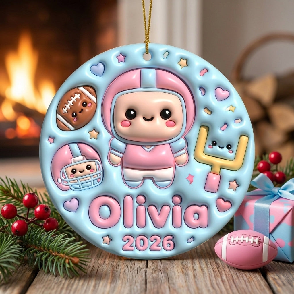 Squishy Football Christmas Ornament Personalized 3D Relief Ceramic Ornament Custom Name Sports Gift Gamer Style Christmas Tree Decor 2026