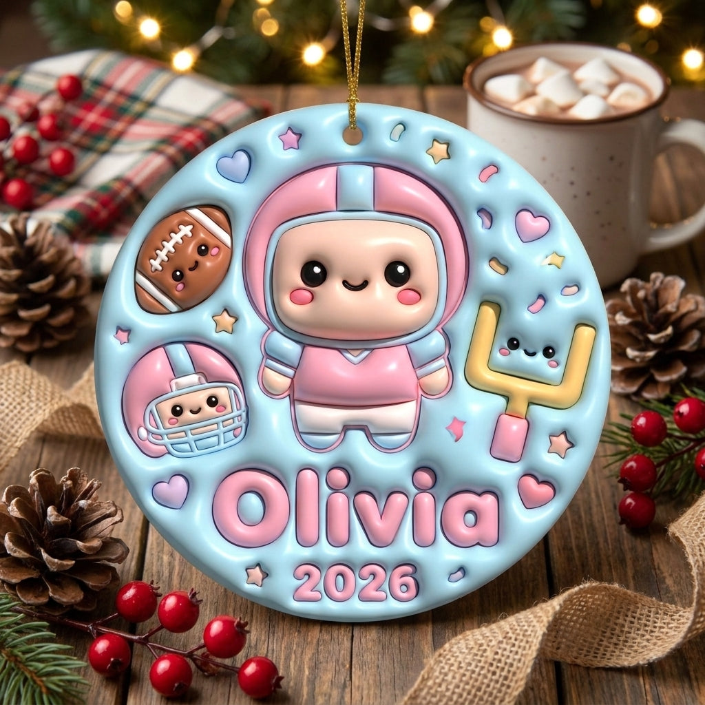 Squishy Football Christmas Ornament Personalized 3D Relief Ceramic Ornament Custom Name Sports Gift Gamer Style Christmas Tree Decor 2026
