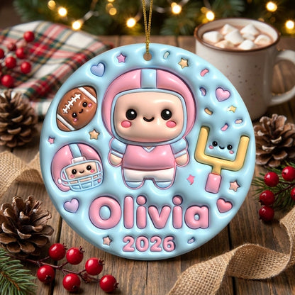 Squishy Football Christmas Ornament Personalized 3D Relief Ceramic Ornament Custom Name Sports Gift Gamer Style Christmas Tree Decor 2026