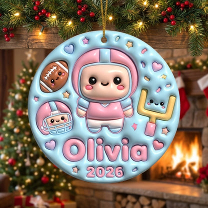 Squishy Football Christmas Ornament Personalized 3D Relief Ceramic Ornament Custom Name Sports Gift Gamer Style Christmas Tree Decor 2026