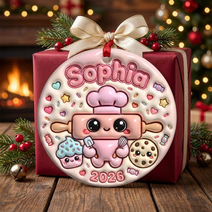 Squishy Baker Christmas Ornament Personalized 3D Relief Ceramic Ornament Custom Name Baking Gift Cute Christmas Tree Decor 2026