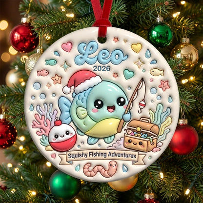 Squishy Fishing Christmas Ornament Personalized 3D Relief Ceramic Ornament Custom Name Fishing Lover Gift Angler Christmas Decor 2026