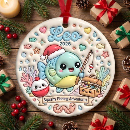 Squishy Fishing Christmas Ornament Personalized 3D Relief Ceramic Ornament Custom Name Fishing Lover Gift Angler Christmas Decor 2026