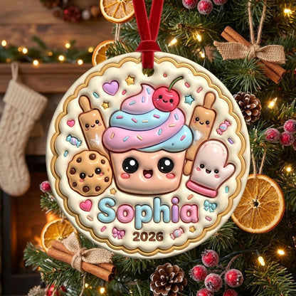 Squishy Cupcake Christmas Ornament Personalized 3D Relief Ceramic Ornament Custom Name Dessert Lover Gift Cute Christmas Tree Decor 2026