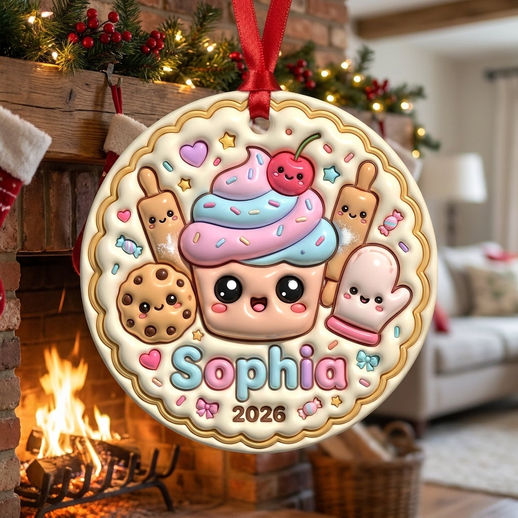 Squishy Cupcake Christmas Ornament Personalized 3D Relief Ceramic Ornament Custom Name Dessert Lover Gift Cute Christmas Tree Decor 2026