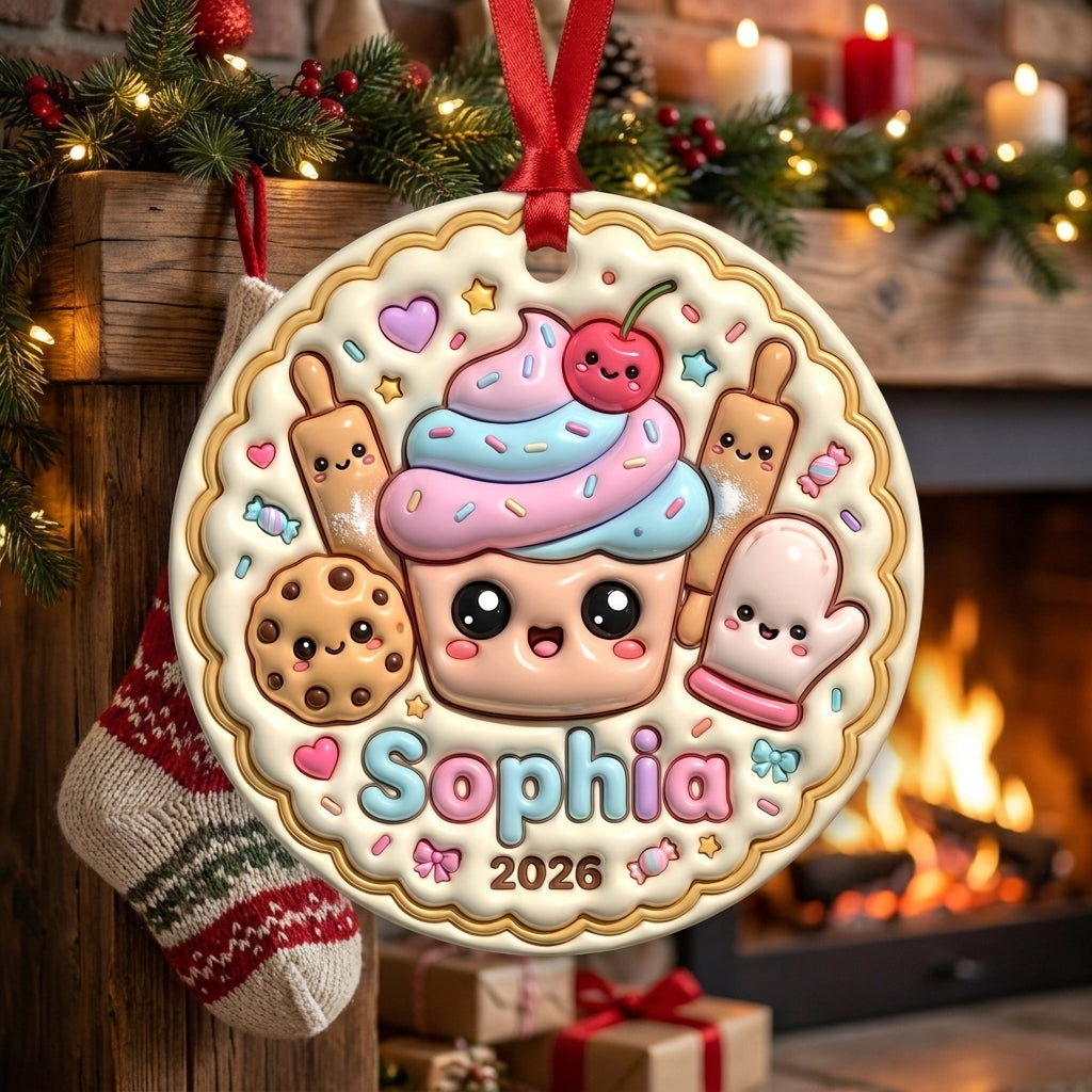 Squishy Cupcake Christmas Ornament Personalized 3D Relief Ceramic Ornament Custom Name Dessert Lover Gift Cute Christmas Tree Decor 2026