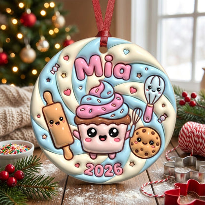 Squishy Baker Christmas Ornament Personalized 3D Relief Ceramic Ornament Custom Name Baking Gift Cookie Lover Christmas Tree Decor 2026