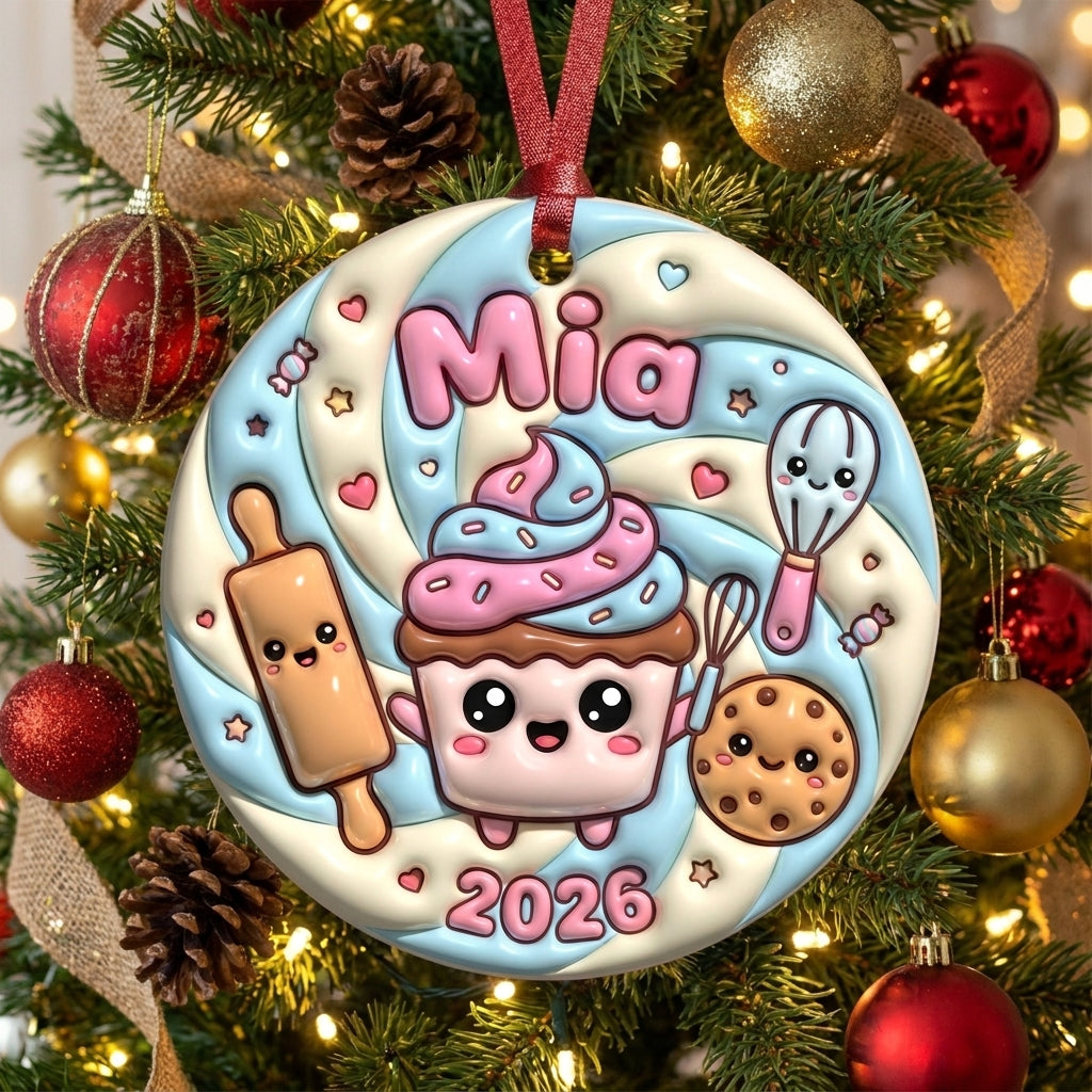 Squishy Baker Christmas Ornament Personalized 3D Relief Ceramic Ornament Custom Name Baking Gift Cookie Lover Christmas Tree Decor 2026