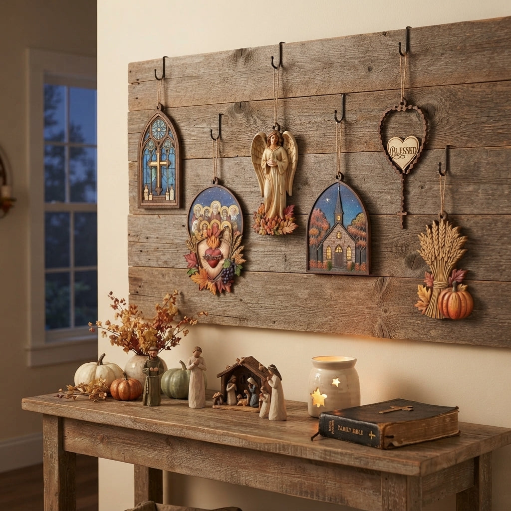 All Saints Day Garland, Hallowtide Wooden Garland, Catholic Fall Decor, Christian Autumn Decoration, Religious Wall Hanging, Fall Mantel Decor