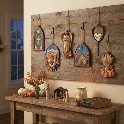 All Saints Day Garland, Hallowtide Wooden Garland, Catholic Fall Decor, Christian Autumn Decoration, Religious Wall Hanging, Fall Mantel Decor