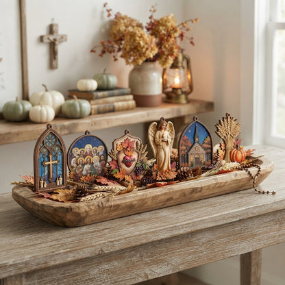 All Saints Day Garland, Hallowtide Wooden Garland, Catholic Fall Decor, Christian Autumn Decoration, Religious Wall Hanging, Fall Mantel Decor