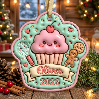 Personalized Cupcake Christmas Ornament 3D Relief Acrylic Ornament Custom Name Baker Gift Cute Christmas Tree Decor 2026
