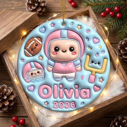 Squishy Football Christmas Ornament Personalized 3D Relief Ceramic Ornament Custom Name Sports Gift Gamer Style Christmas Tree Decor 2026
