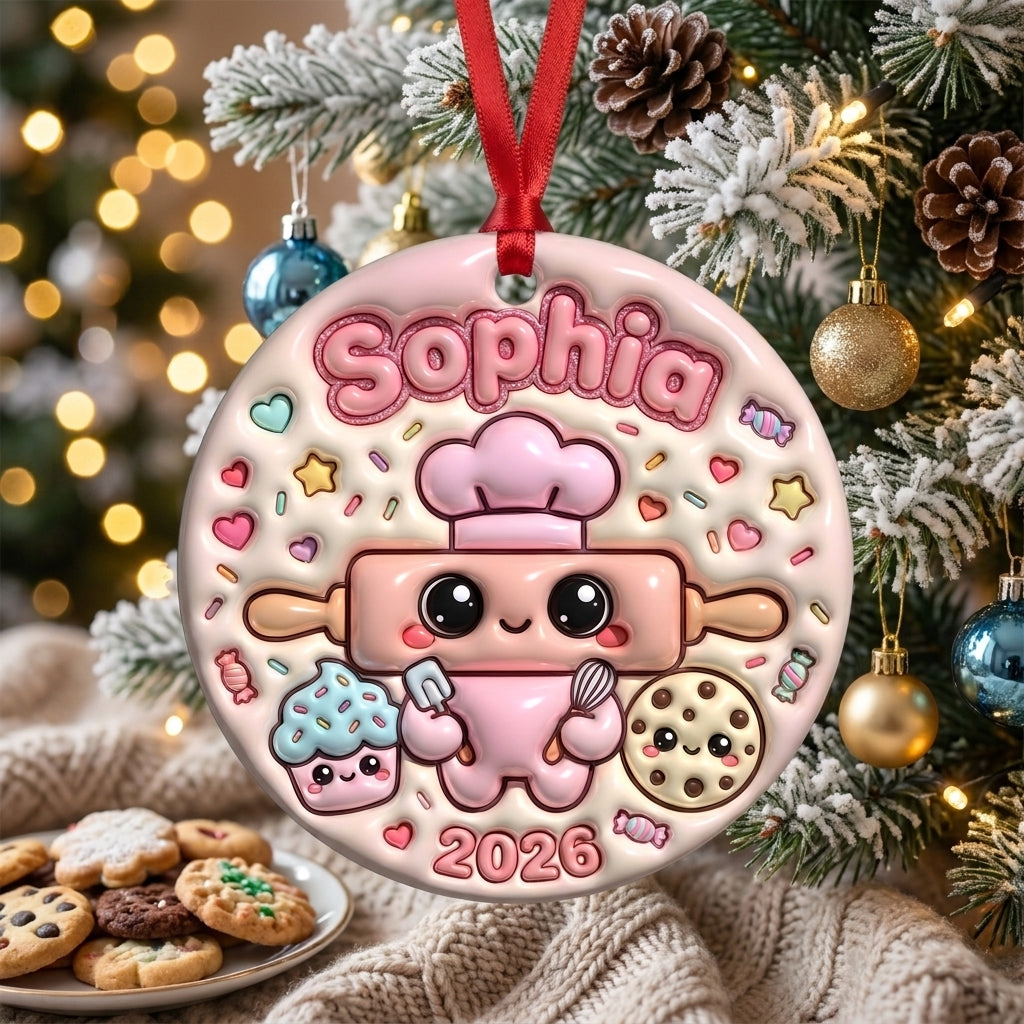 Squishy Baker Christmas Ornament Personalized 3D Relief Ceramic Ornament Custom Name Baking Gift Cute Christmas Tree Decor 2026