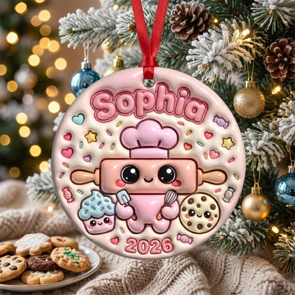 Squishy Baker Christmas Ornament Personalized 3D Relief Ceramic Ornament Custom Name Baking Gift Cute Christmas Tree Decor 2026