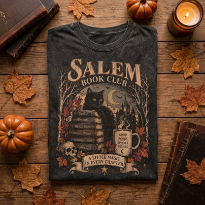 Salem Book Club T-Shirt, Gothic Halloween Shirt, Black Cat Book Lover Tee, Witchy Book Club Shirt, Vintage Spooky Fall Tee