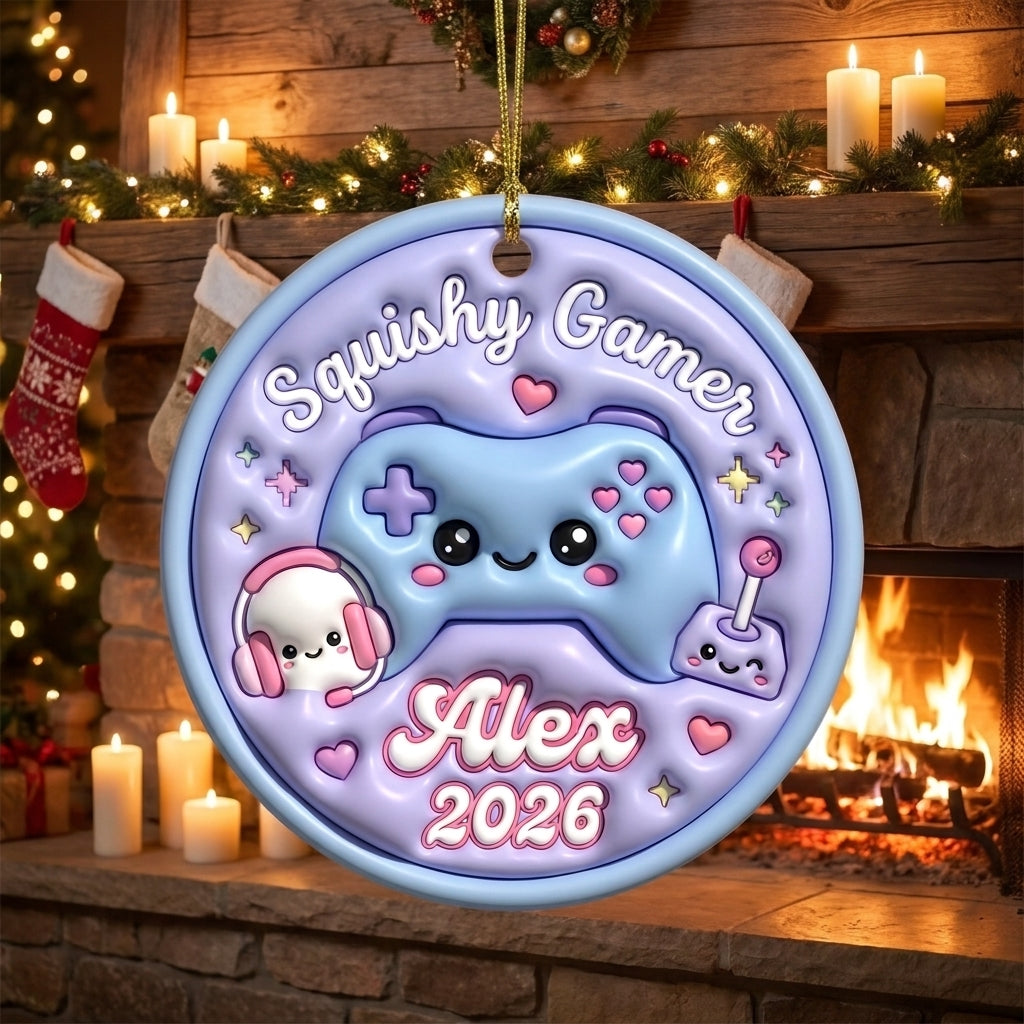 Squishy Gamer Christmas Ornament Personalized 3D Relief Ceramic Ornament Custom Name Video Game Gift Gaming Christmas Tree Decor 2026