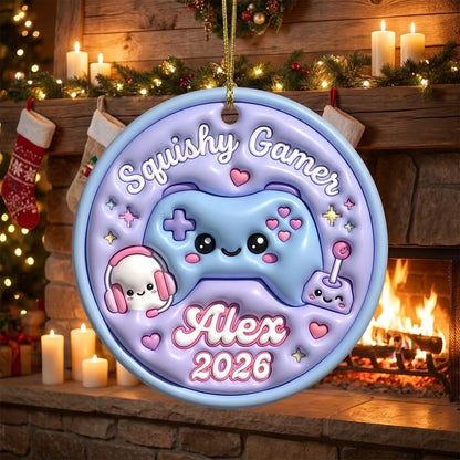 Squishy Gamer Christmas Ornament Personalized 3D Relief Ceramic Ornament Custom Name Video Game Gift Gaming Christmas Tree Decor 2026