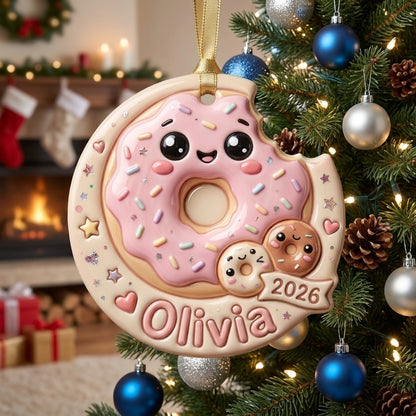 Personalized Donut Christmas Ornament 3D Relief Acrylic Ornament Custom Name Cute Dessert Lover Gift Christmas Tree Decor 2026