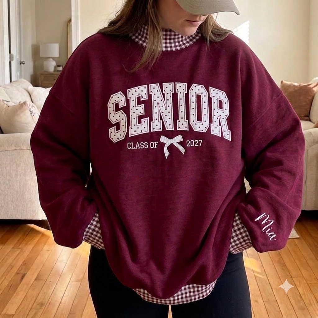 Senior 2027 Embroidered Sweatshirt, Personalized Senior Sweatshirt, Senior Applique Sweatshirt, Class of 2027 Crewneck, Graduation Gift