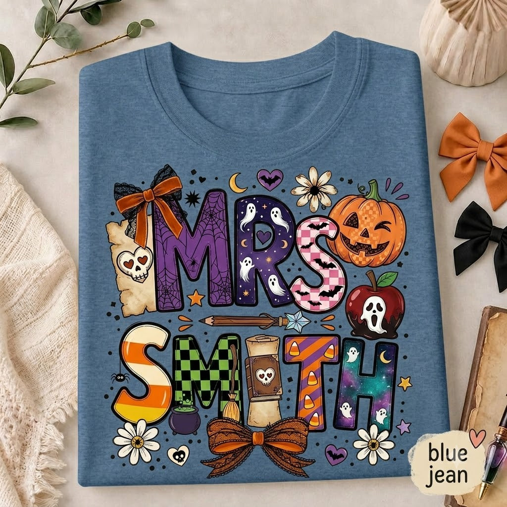T-shirt personnalisé d'Halloween pour professeur, T-shirt personnalisé pour professeur, T-shirt pour maîtresse, Cadeau mignon pour professeur, T-shirt de rentrée scolaire, T-shirt pour professeur de maternelle