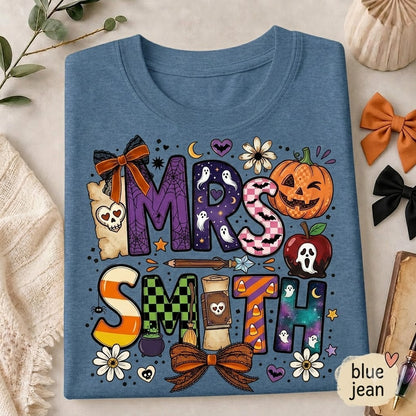 T-shirt personnalisé d'Halloween pour professeur, T-shirt personnalisé pour professeur, T-shirt pour maîtresse, Cadeau mignon pour professeur, T-shirt de rentrée scolaire, T-shirt pour professeur de maternelle
