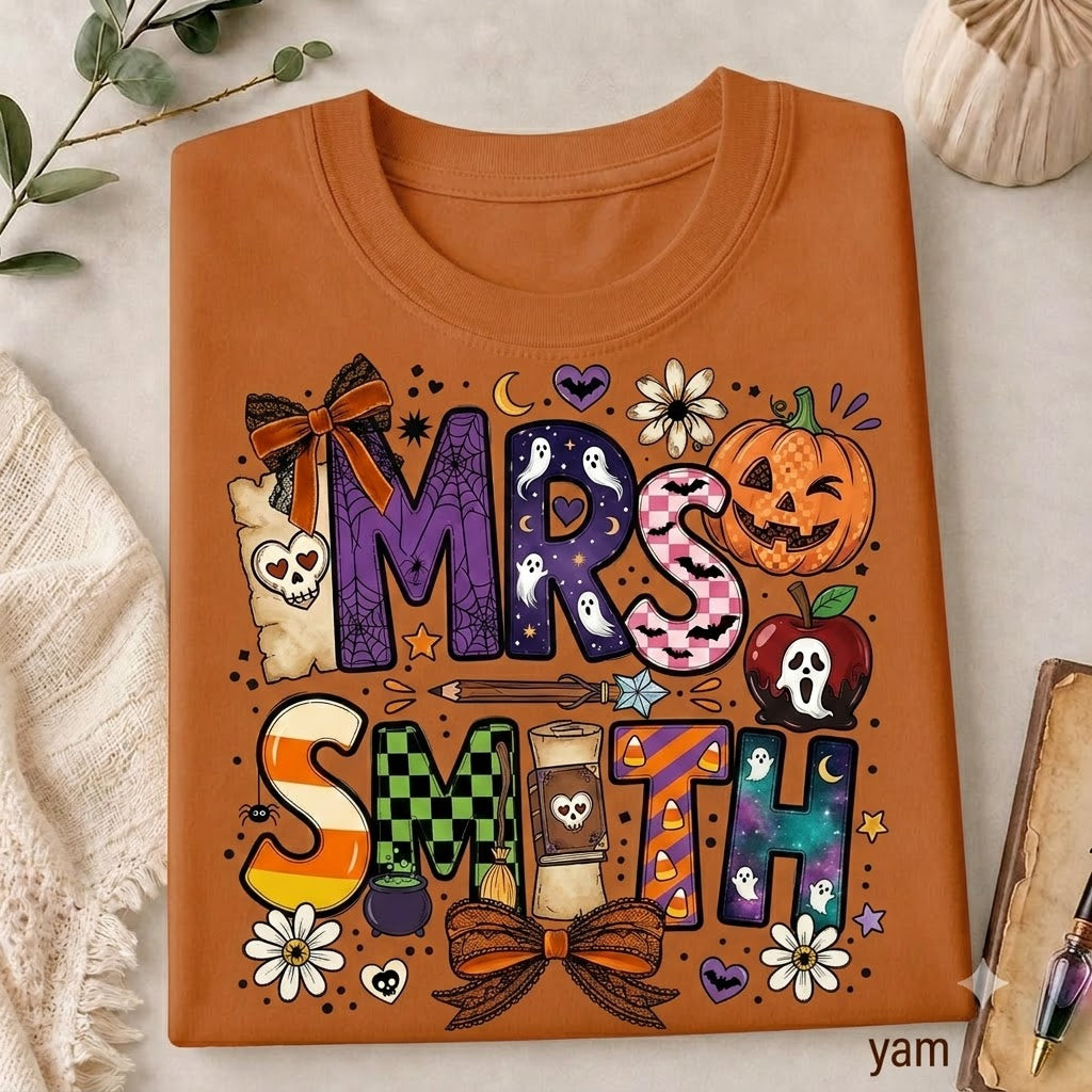 T-shirt personnalisé d'Halloween pour professeur, T-shirt personnalisé pour professeur, T-shirt pour maîtresse, Cadeau mignon pour professeur, T-shirt de rentrée scolaire, T-shirt pour professeur de maternelle