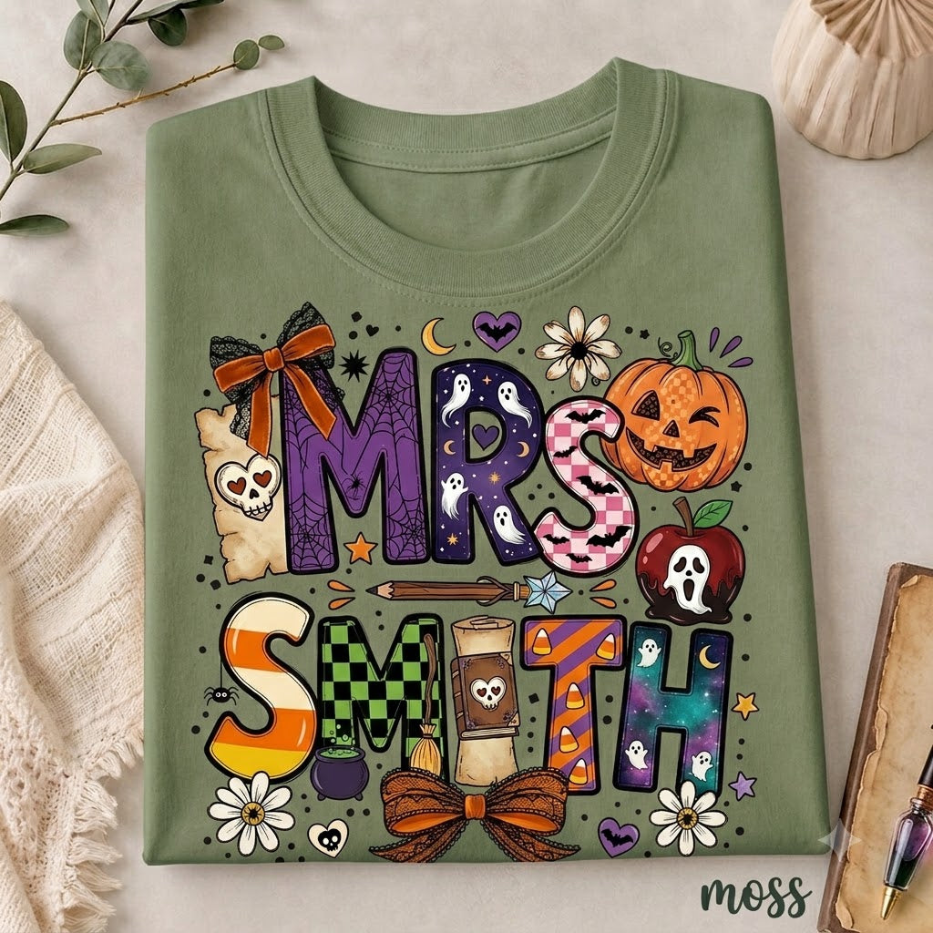 T-shirt personnalisé d'Halloween pour professeur, T-shirt personnalisé pour professeur, T-shirt pour maîtresse, Cadeau mignon pour professeur, T-shirt de rentrée scolaire, T-shirt pour professeur de maternelle