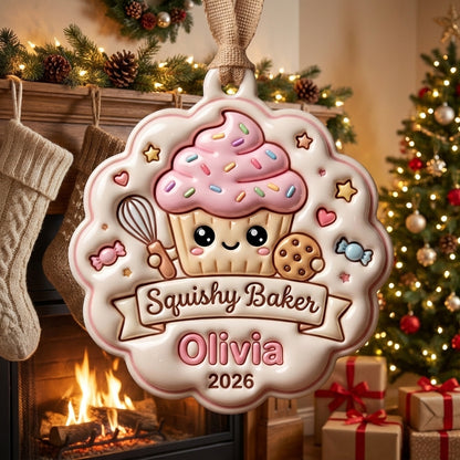 Squishy Baker Christmas Ornament Personalized 3D Relief Acrylic Ornament Custom Name Baking Lover Gift Cute Christmas Decor 2026