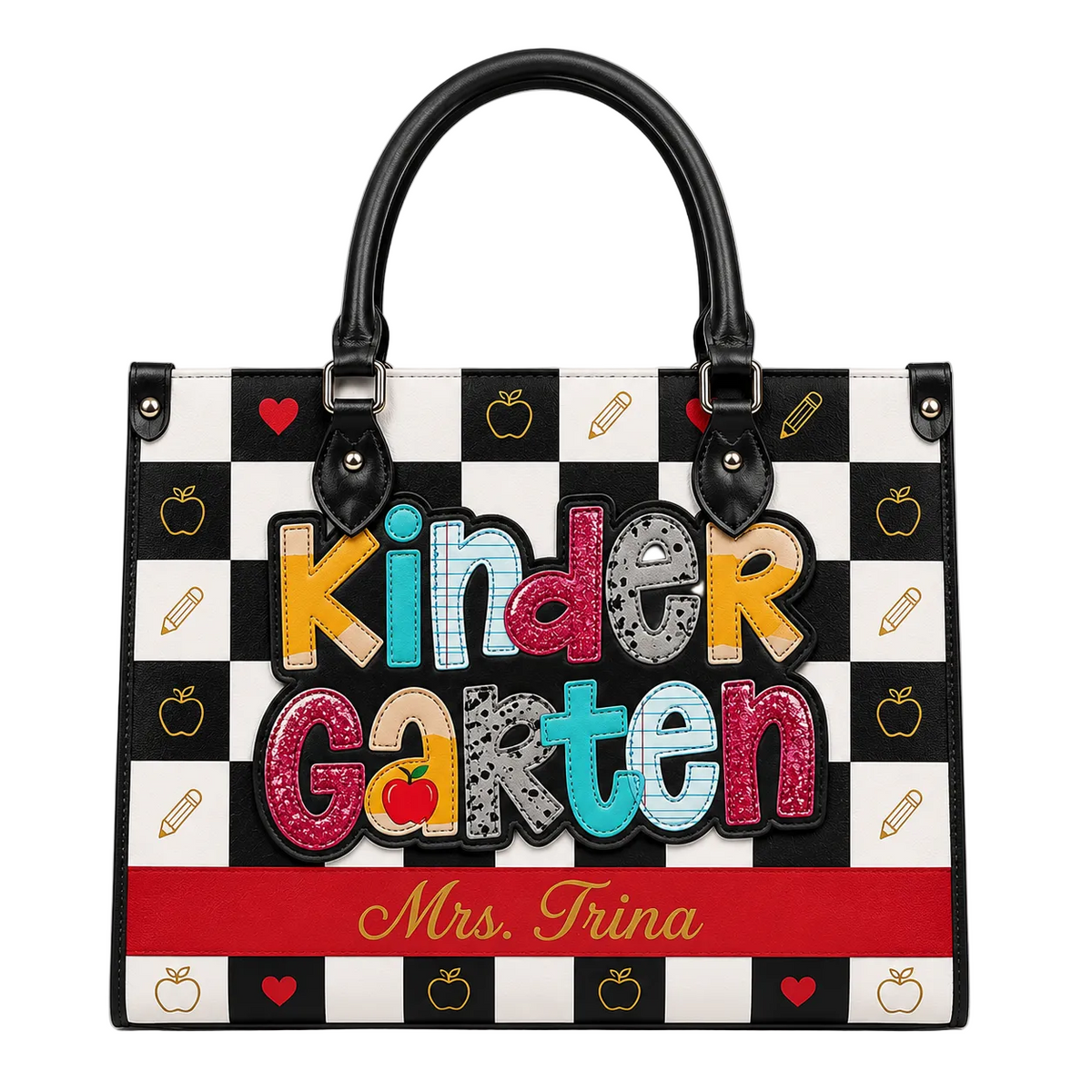 Colorful Checkerboard Personalized Leather Bag + Free Matching Leather Wallet
