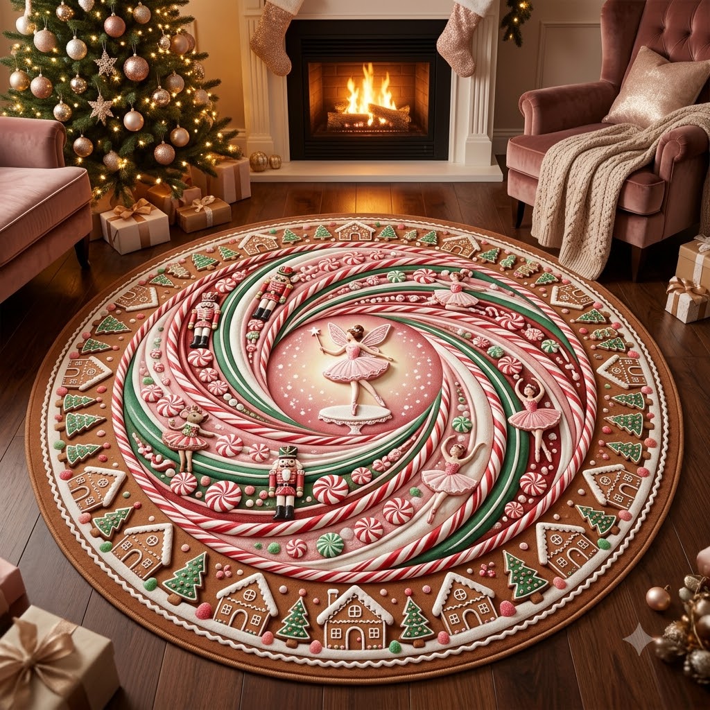 Peppermint Christmas Round Rug, Candy Cane Ballet Rug, Christmas Home Decor