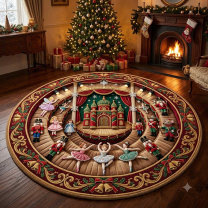 Nutcracker Ballet Round Rug, Christmas Castle Rug, Festive Holiday Home Decor