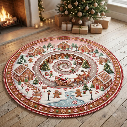 Gingerbread Christmas Round Rug, Candy Cane Road Rug, Santa Holiday Decor