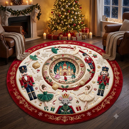 Red Nutcracker Christmas Round Rug, Ballet Holiday Rug, Festive Christmas Decor