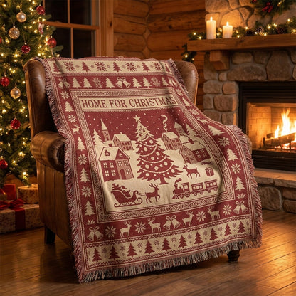 Home for Christmas Woven Blanket – Rustic Christmas Holiday Throw Blanket
