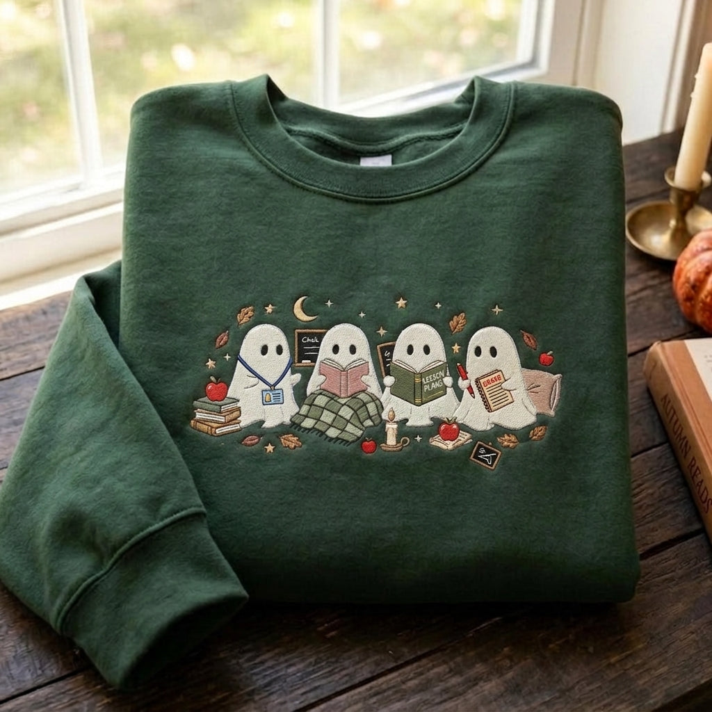 Reading Teacher Sweatshirt, Embroidered Teacher Crewneck, Book Lover Teacher Pullover, Personalized Teacher Shirt