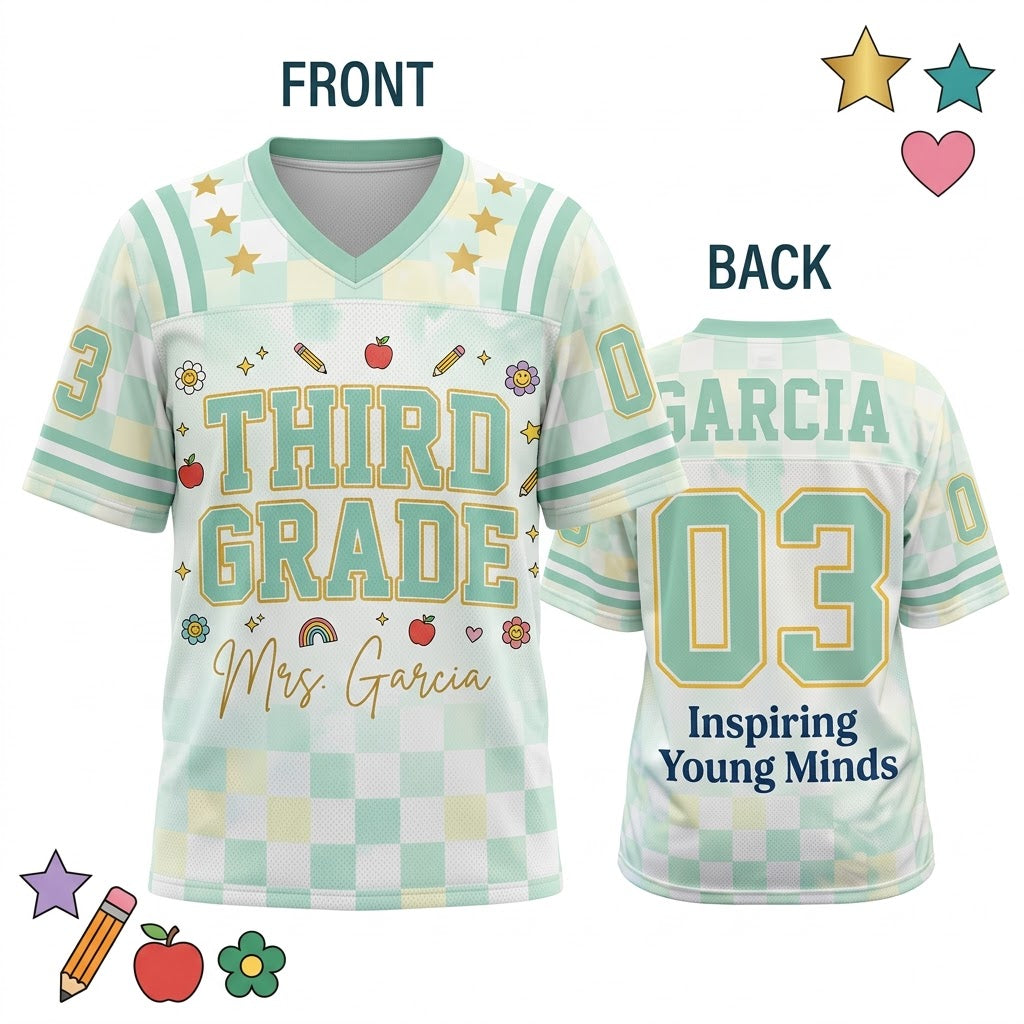 Personalized Teacher Jersey v2, Custom Name Number Football Jersey, First Grade Teacher Shirt, Back To School Gift, Teacher Team Game Day Tee (Copy)