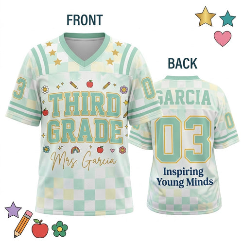 Personalized Teacher Jersey v2, Custom Name Number Football Jersey, First Grade Teacher Shirt, Back To School Gift, Teacher Team Game Day Tee (Copy)