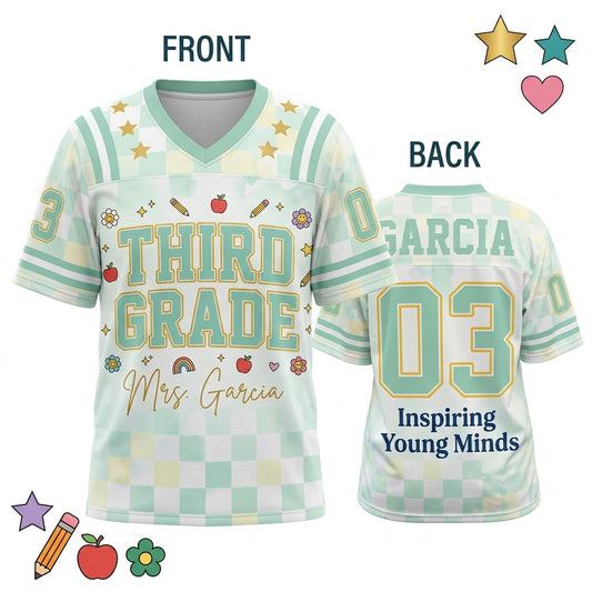 Personalized Teacher Jersey v2, Custom Name Number Football Jersey, First Grade Teacher Shirt, Back To School Gift, Teacher Team Game Day Tee (Copy)