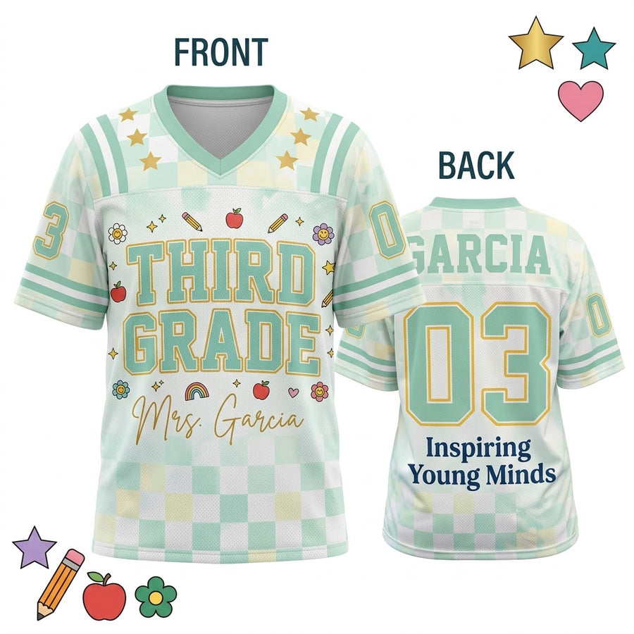 Personalized Teacher Jersey v2, Custom Name Number Football Jersey, First Grade Teacher Shirt, Back To School Gift, Teacher Team Game Day Tee