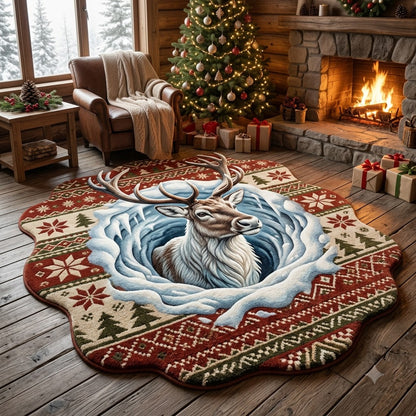 Reindeer Christmas Rug, 3D Custom Shape Holiday Floor Mat, Rustic Winter Rug, Nordic Christmas Home Decor, Reindeer Lover Gift