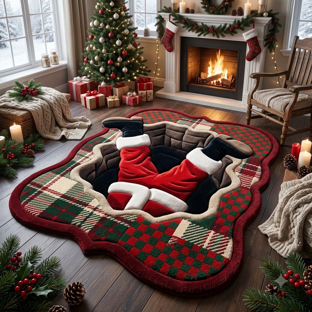 Santa Christmas Stocking Rug, 3D Custom Shape Holiday Rug, Santa Claus Floor Mat, Christmas Home Decor, Festive Xmas Gift